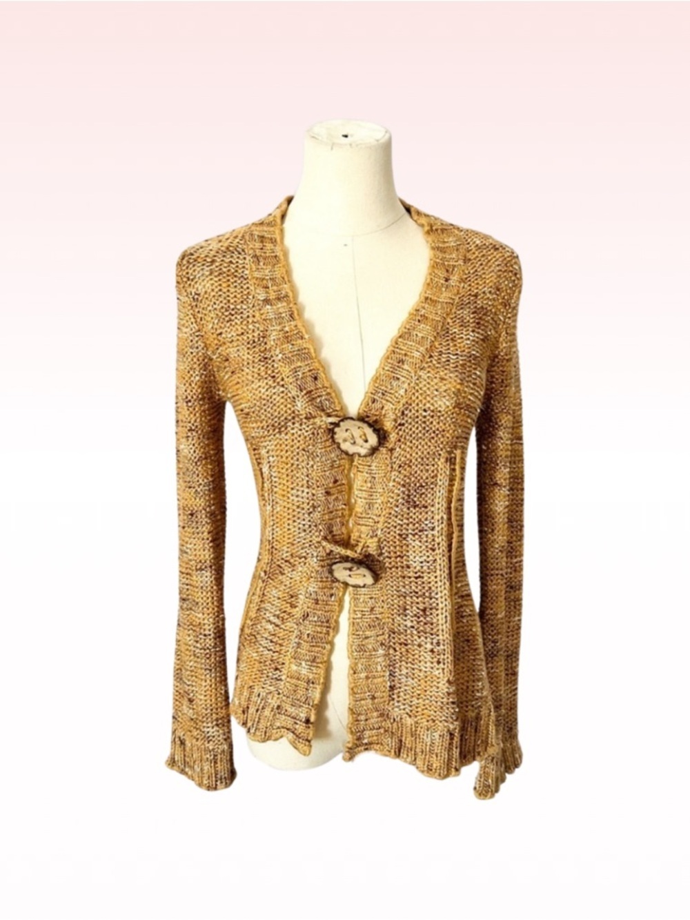 BCBGMAXAZRIA Y2K Gold Knit Grunge Fairy Cardigan Sweater (Sz S)